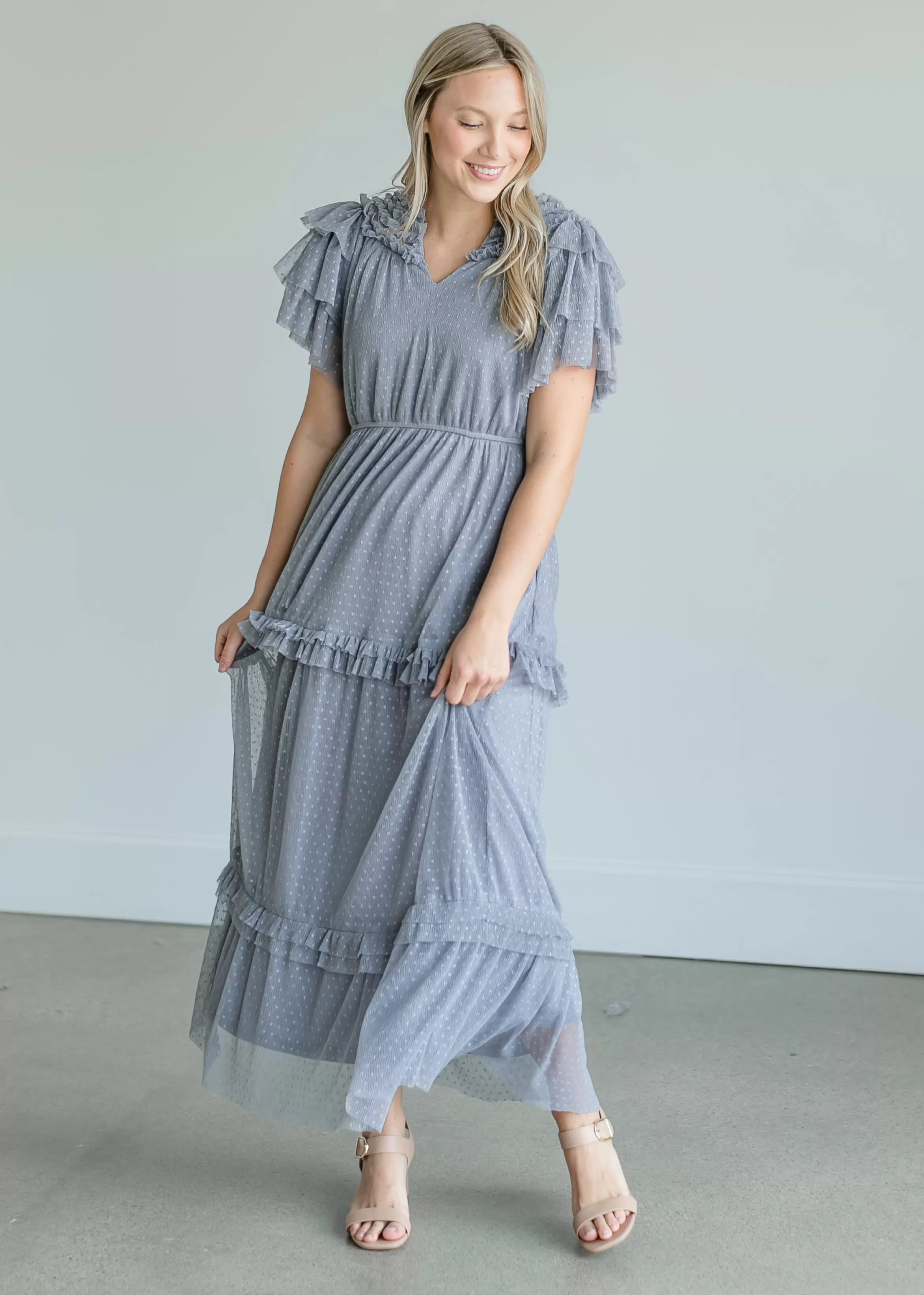 Tea N Rose Tulle Tiered Ruffle Midi Dress Discount