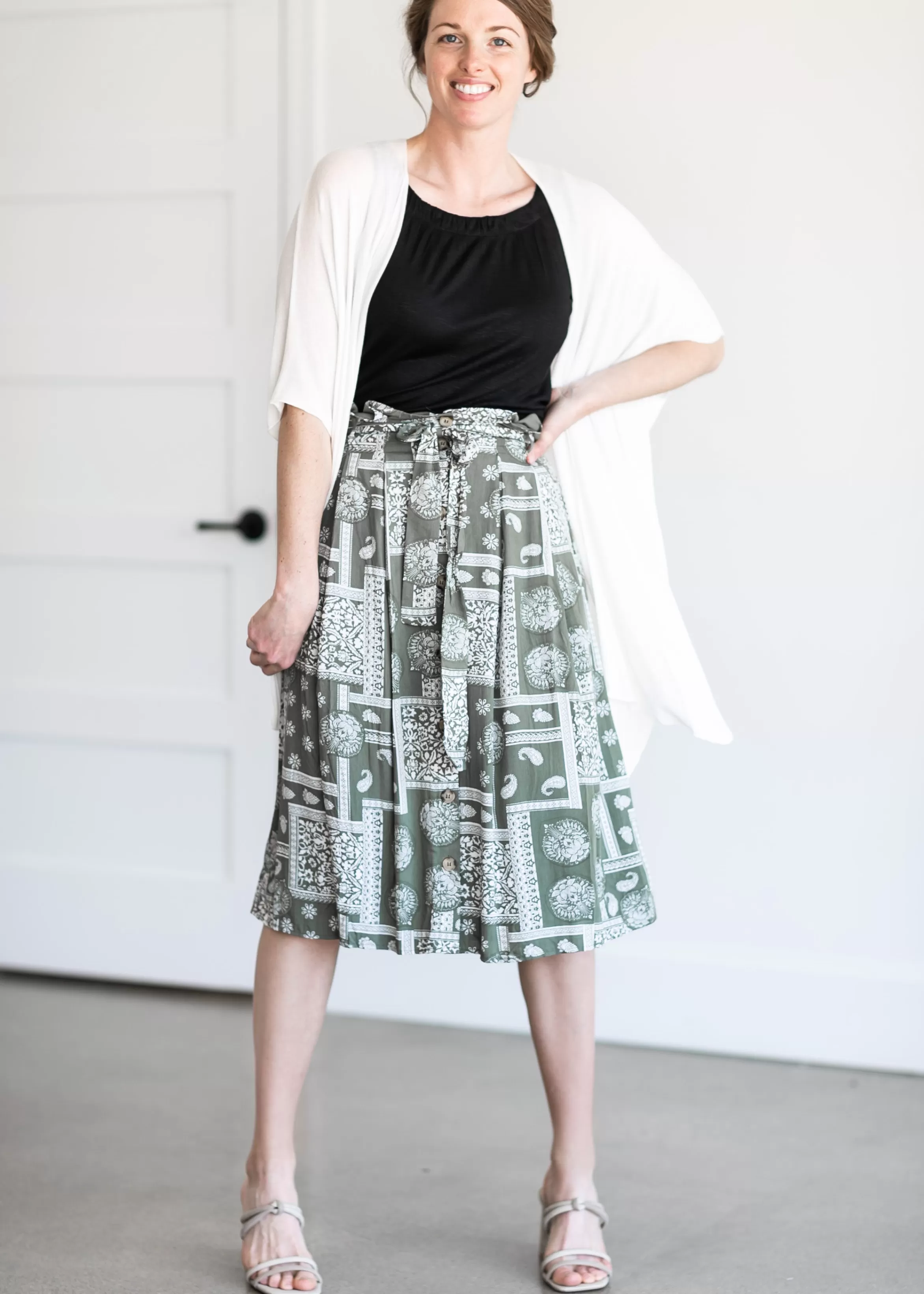 Vanilla Bay Woven Paisley Print Midi Skirt Flash Sale