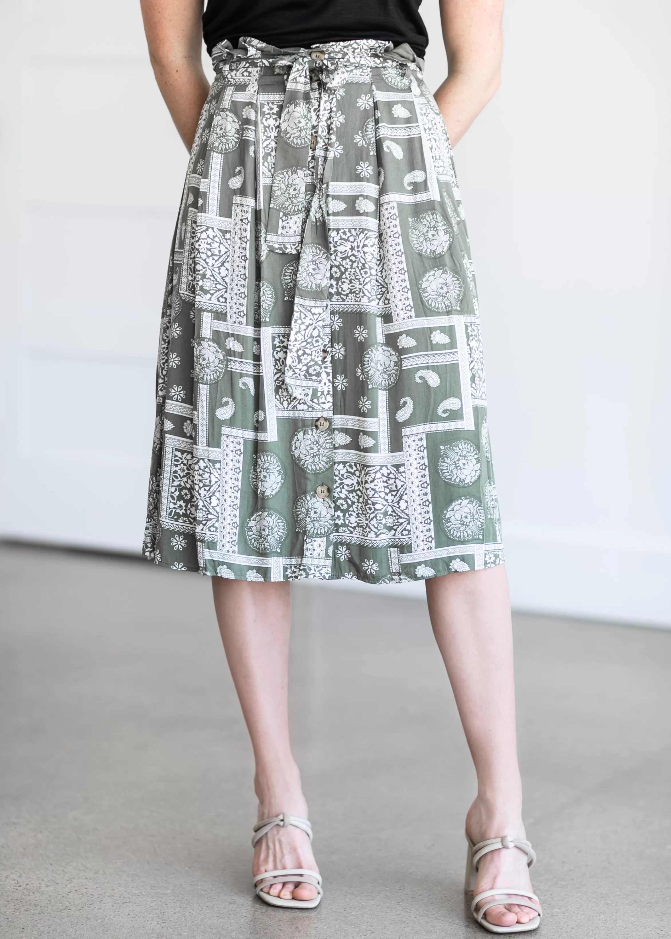 Vanilla Bay Woven Paisley Print Midi Skirt Flash Sale